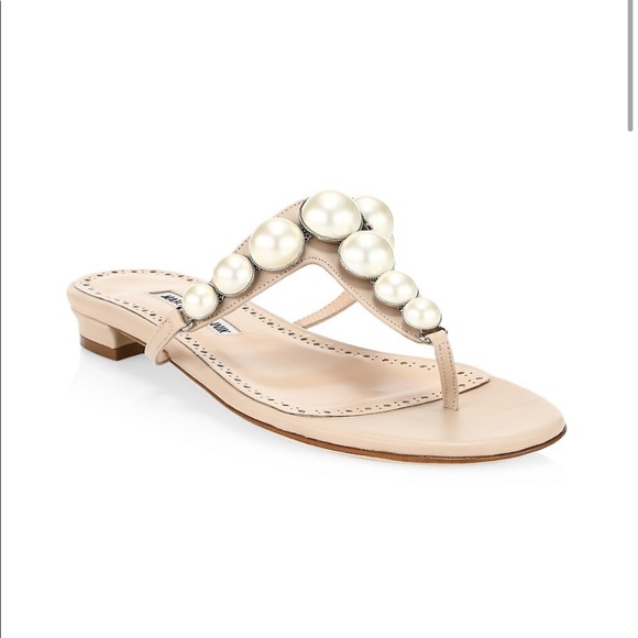 Manolo Blahnik Shoes - Perlosa Faux Pearl-Embellished Leather Thong